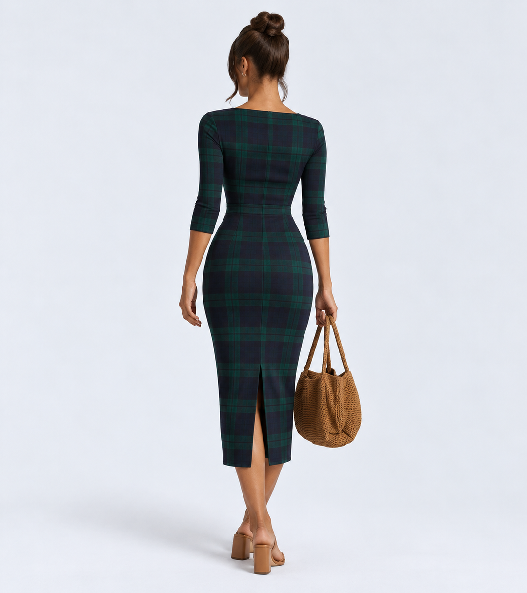 Jerry | Check Knit Maxi Dress with Belted Waist