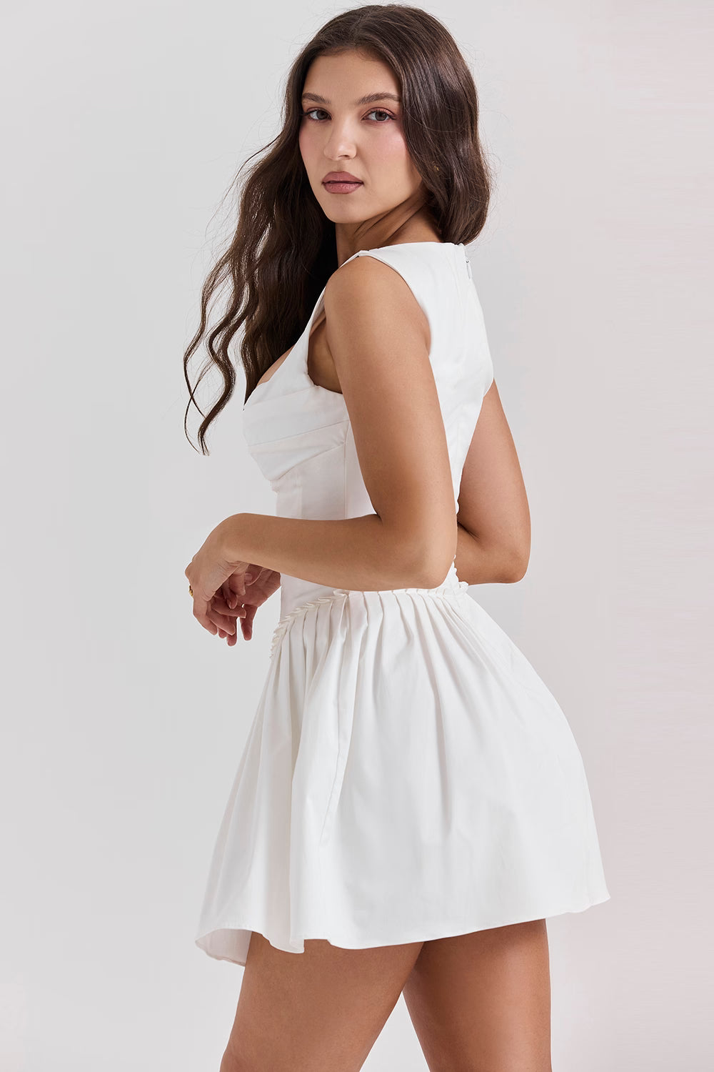 Latisha | Pleated Cotton Mini Dress with Structured Bodice