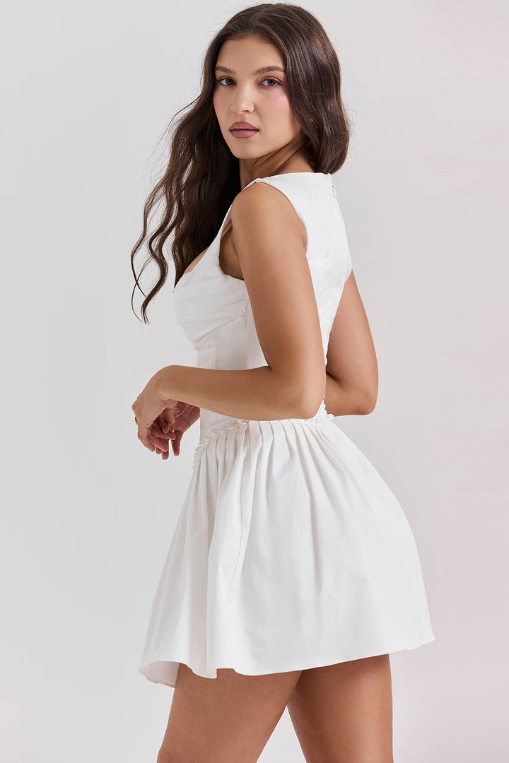 Latisha | Pleated Cotton Mini Dress with Structured Bodice