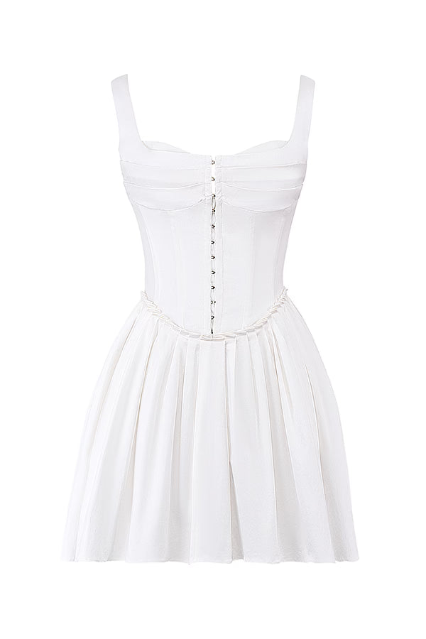 Latisha | Pleated Cotton Mini Dress with Structured Bodice