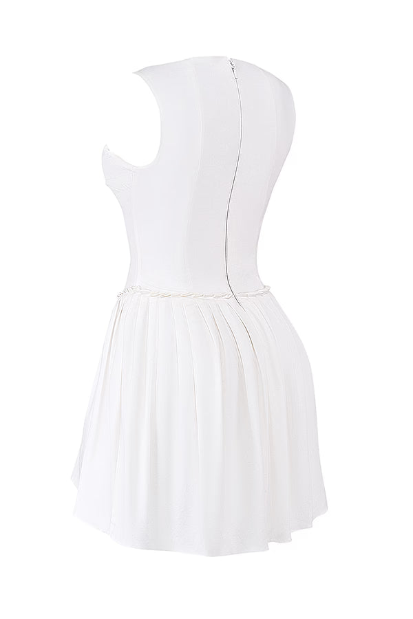 Latisha | Pleated Cotton Mini Dress with Structured Bodice