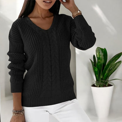 Women's Cable-Knit V-Neck Sweater Relaxed Fit