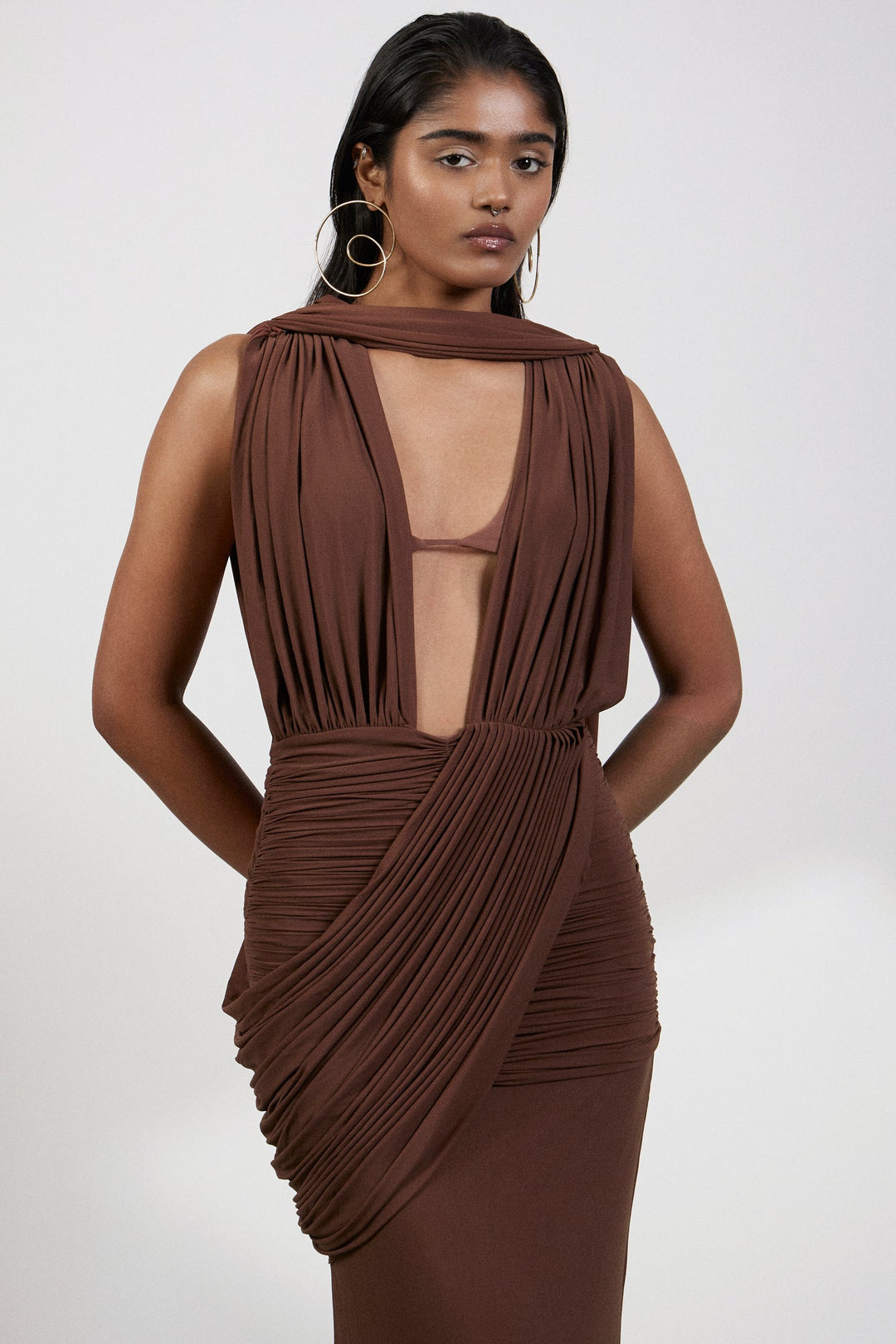 Marlowe | One-Shoulder Gathered Mesh Midi Dress