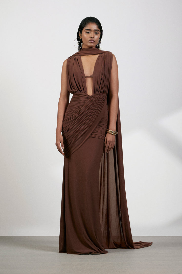 Marlowe | One-Shoulder Gathered Mesh Midi Dress