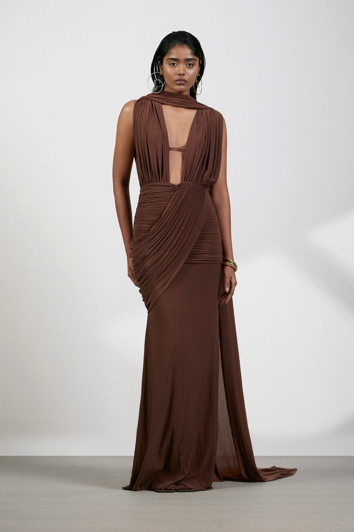 Marlowe | One-Shoulder Gathered Mesh Midi Dress