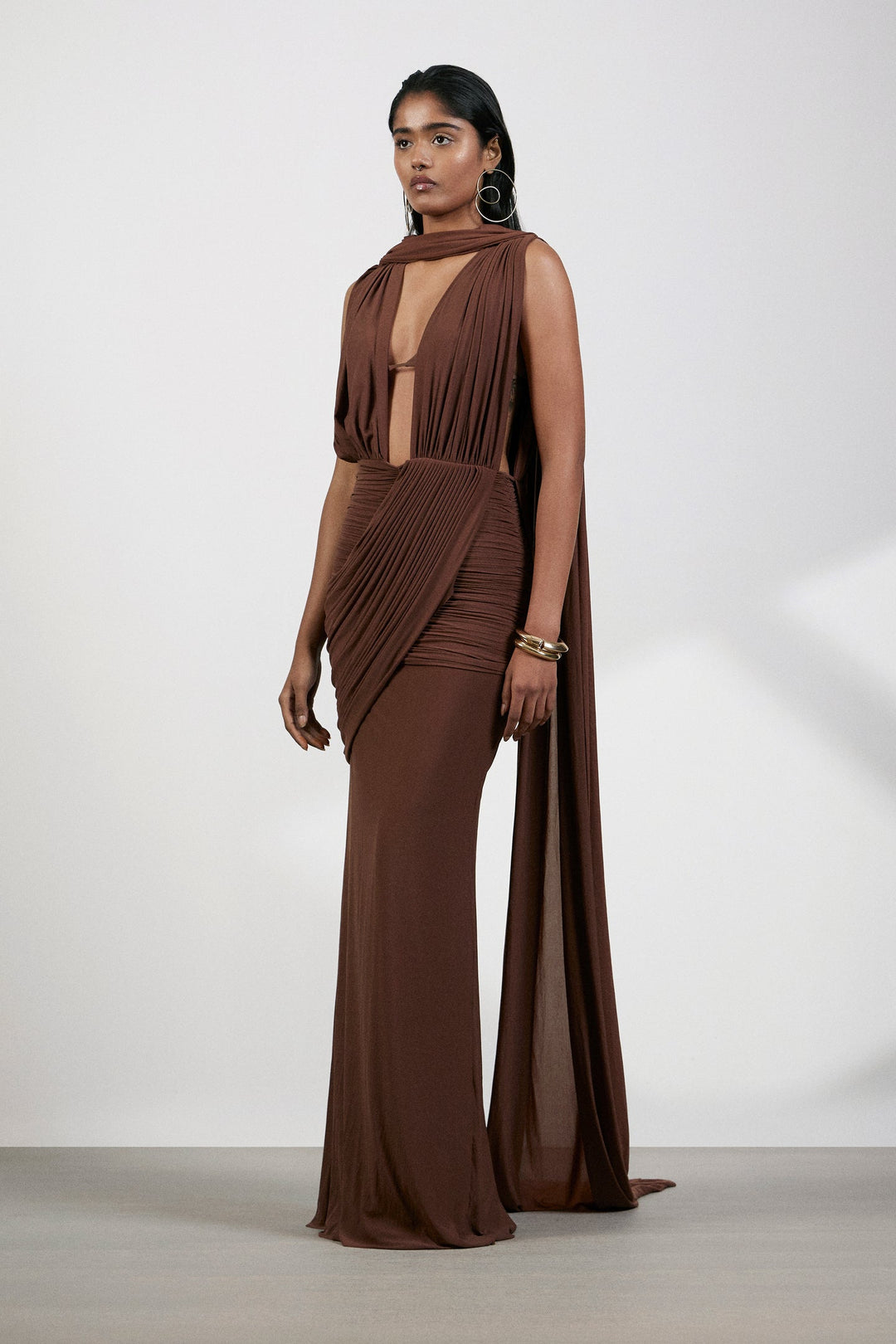 Marlowe | One-Shoulder Gathered Mesh Midi Dress