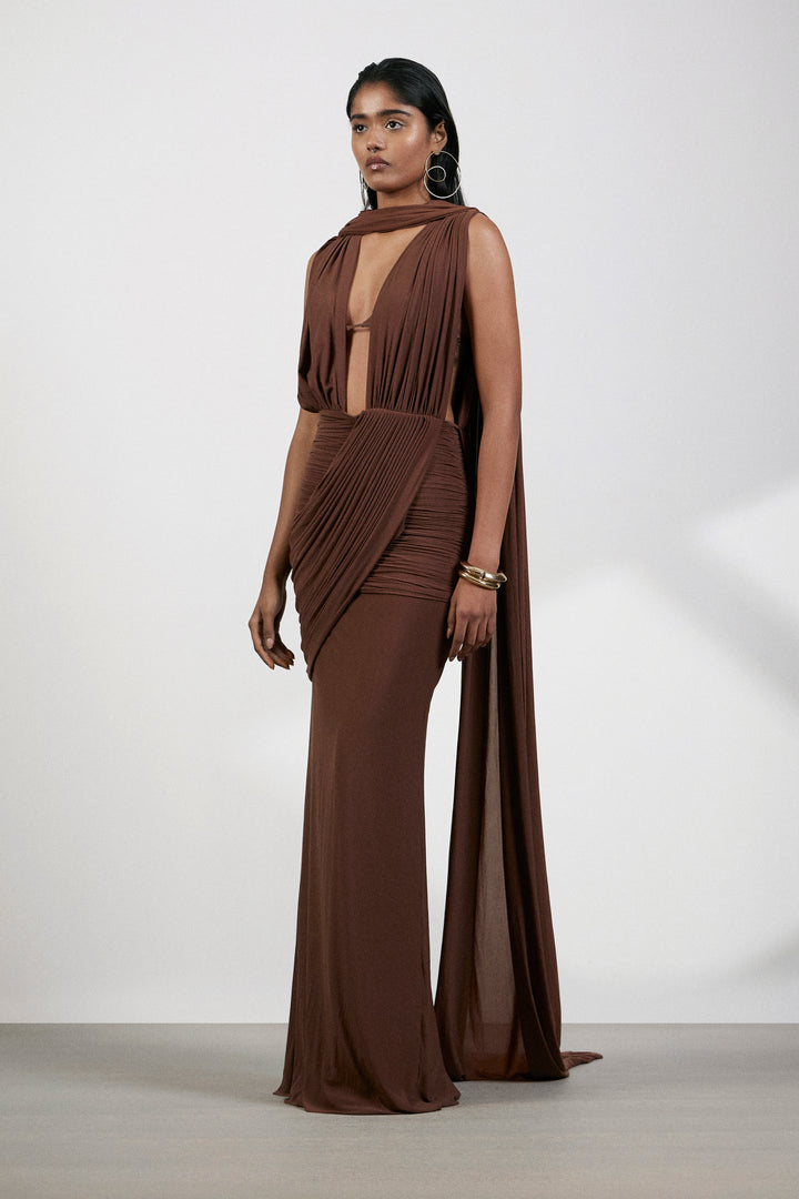 Marlowe | One-Shoulder Gathered Mesh Midi Dress