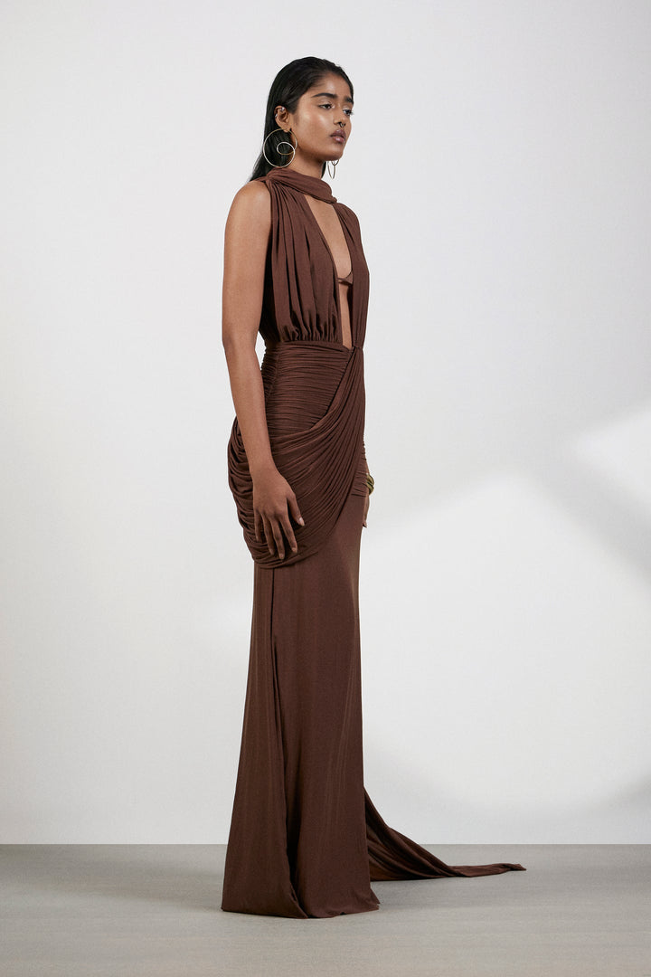 Marlowe | One-Shoulder Gathered Mesh Midi Dress