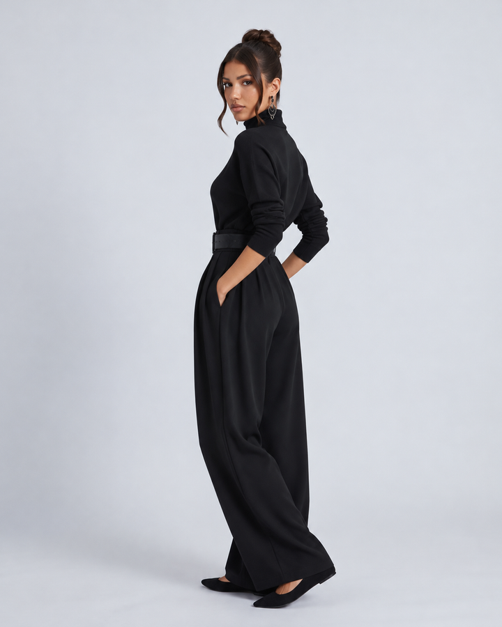 Melva | Turtleneck Wide-Leg Knit Jumpsuit