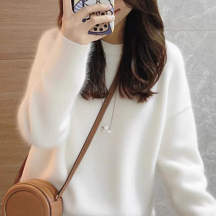 Women's Ribbed Crewneck Pullover Sweater Relaxed Fit