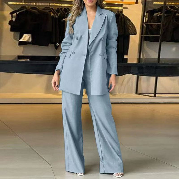 Women's Blazer and Wide-Leg Pants Suit Set Double-Breasted