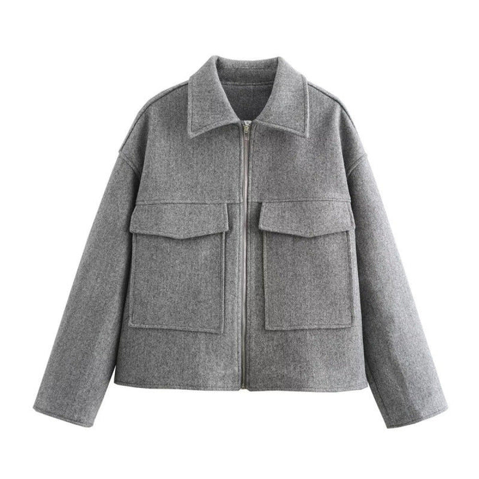 Women's Cropped Wool-Blend Jacket with Chest Pockets