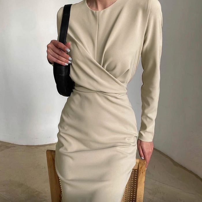 Women's Long Sleeve Wrap Bodycon Dress with Ruched Waist