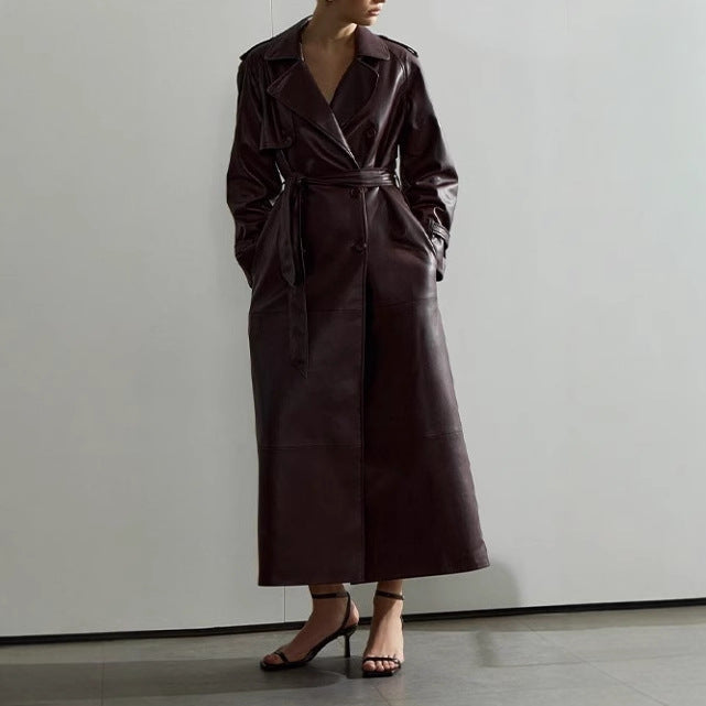 Women's Belted Trench Coat with Notch Collar