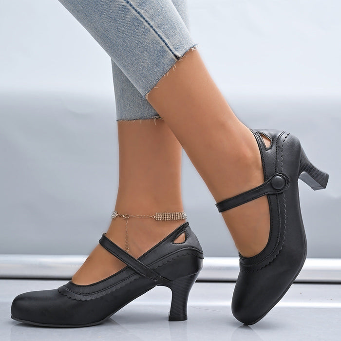 Women's Mary Jane Heeled Shoes Cross Strap Block Heel