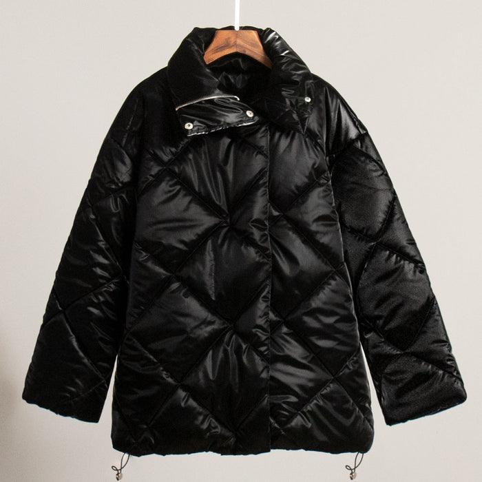 Women's Quilted Puffer Jacket Hooded Zip-Front