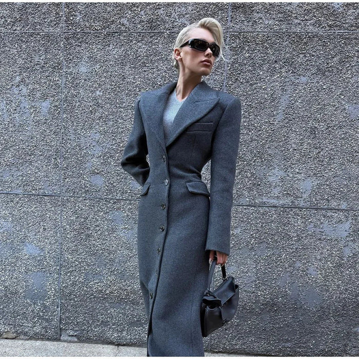 Women's Button-Front Blazer Dress with Tailored Lapels