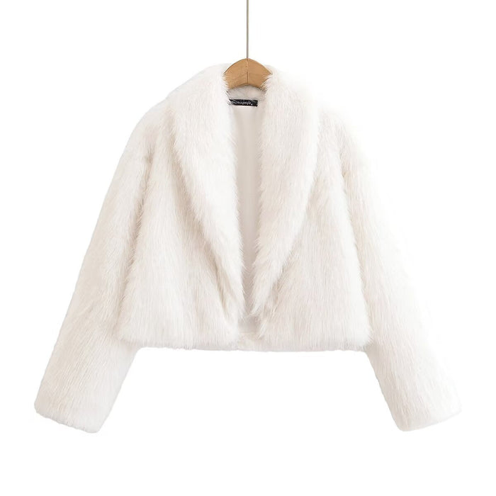 Women's Textured Short Faux Fur Jacket Open Front