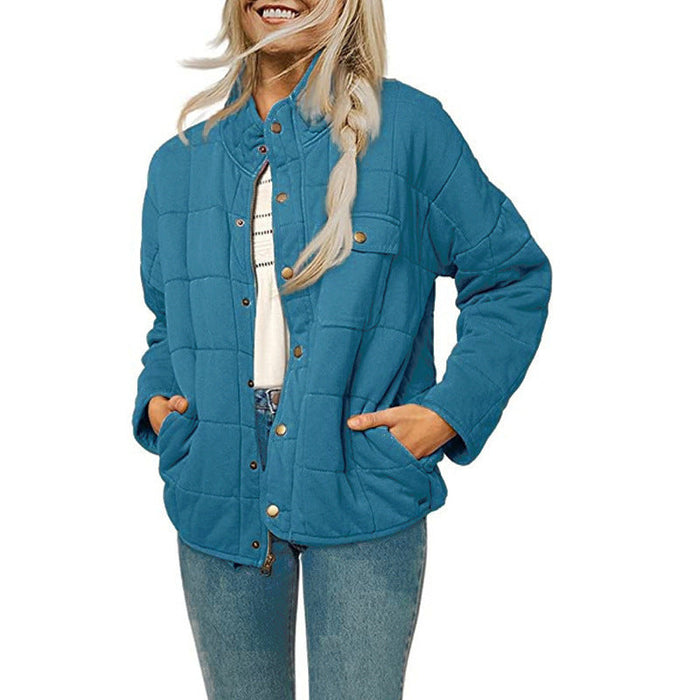 Women's Quilted Button-Front Bomber Jacket with Pockets