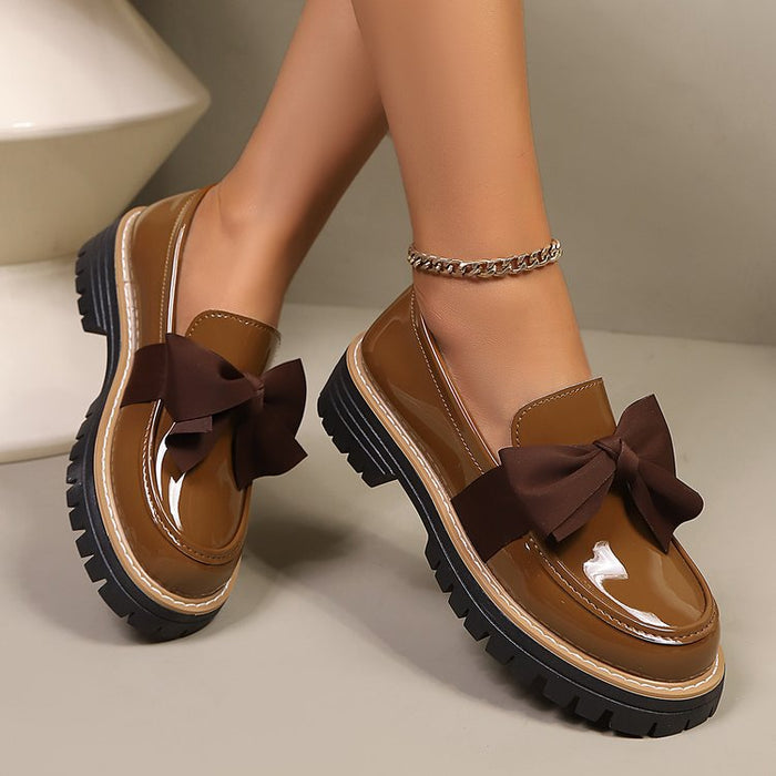 Women's Platform Loafers with Bow Detail and Lug Sole