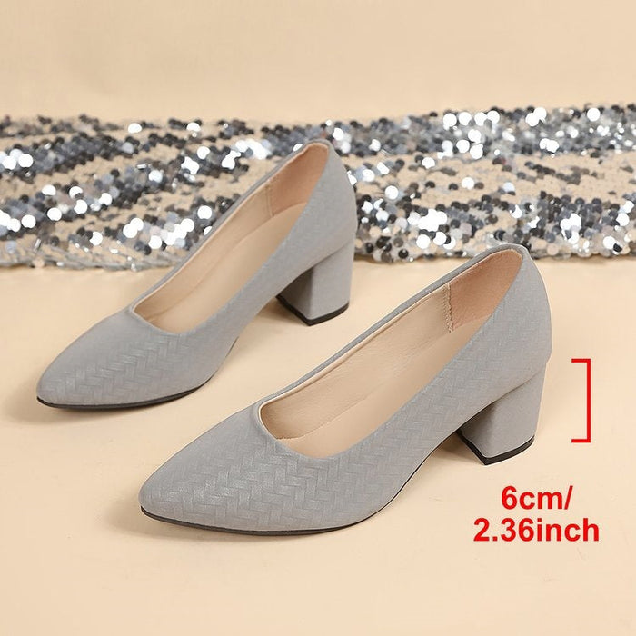 Women's Pointed-Toe Block Heel Pumps with Textured Finish