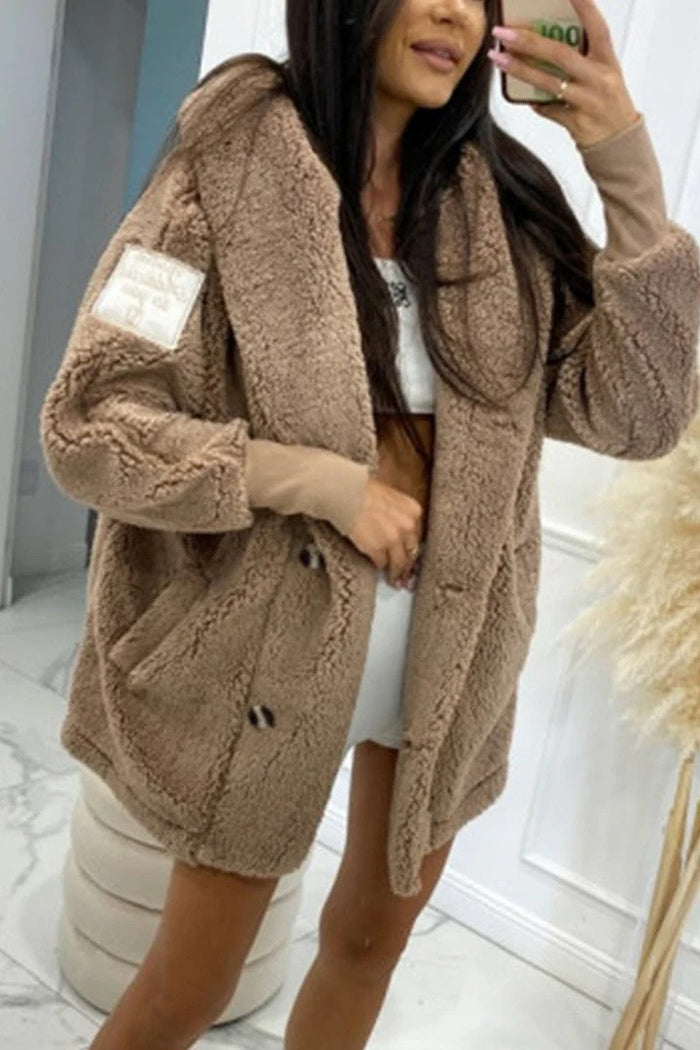 Women's Oversized Teddy Coat with Button Closure
