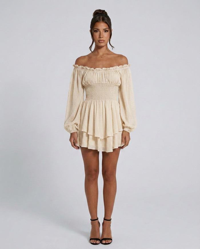 Clara | Pleated Off-Shoulder Mini Dress