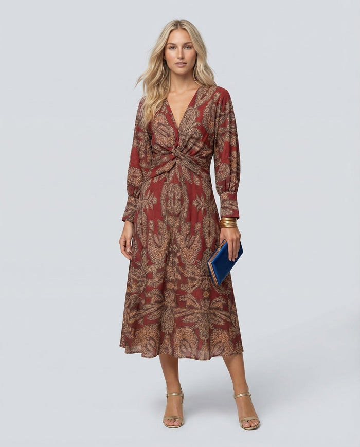 Mirella | Printed Midi Dress with Tie Waist