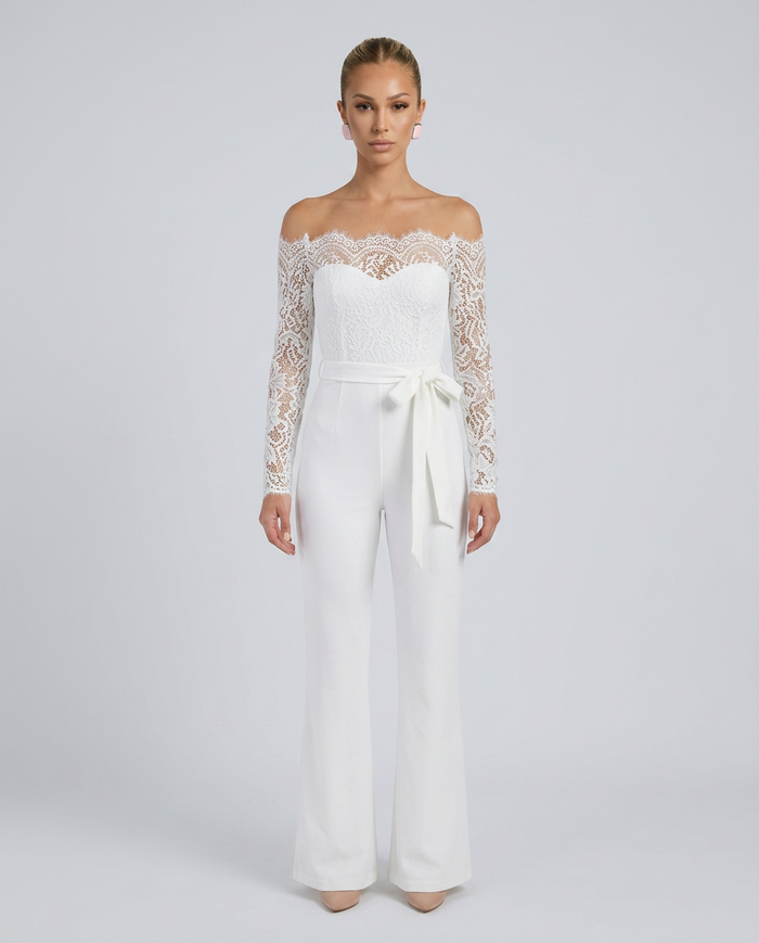 Jodi | Lace Off-Shoulder Jumpsuit with Straight-Leg Fit