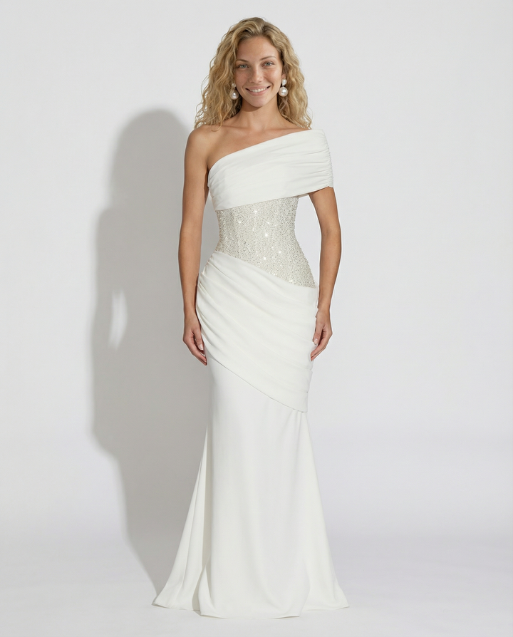 Caroline | One-Shoulder Maxi Dress with Embellished Waist