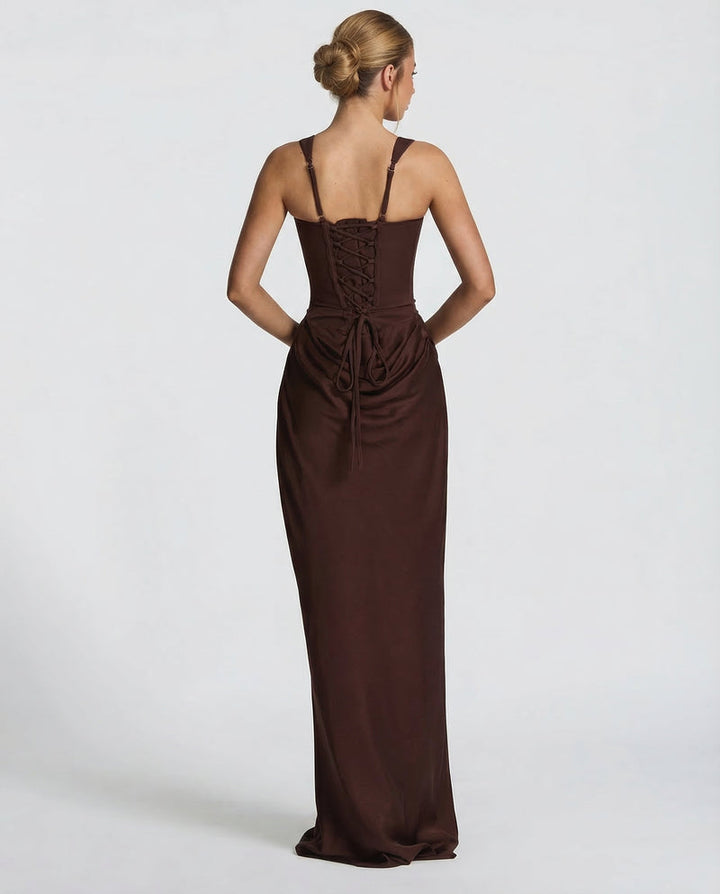 Ruby | Corset Maxi Dress with Draped Skirt