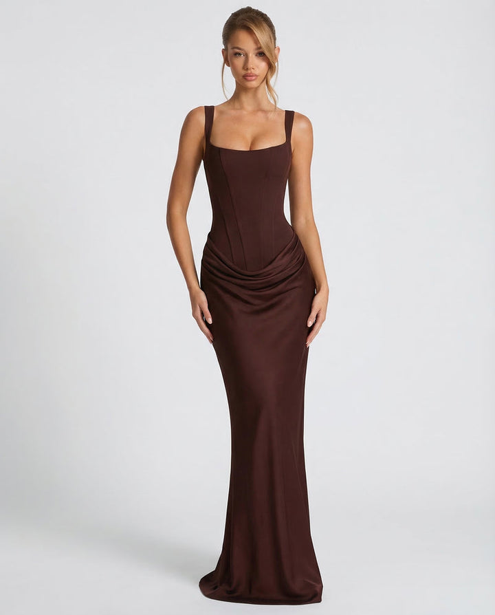 Ruby | Corset Maxi Dress with Draped Skirt