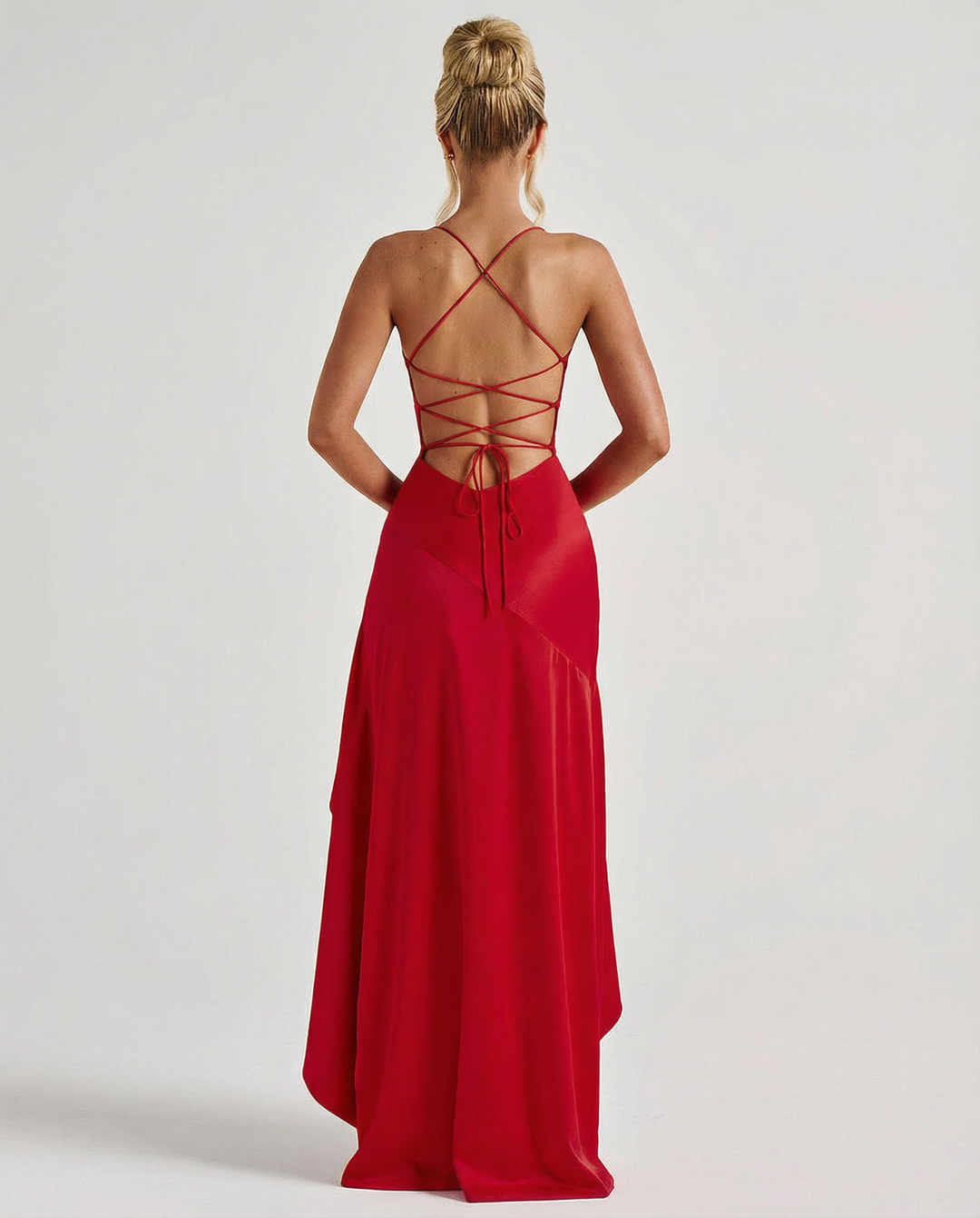 Naomi | Satin Maxi Dress with Lace-Up Back