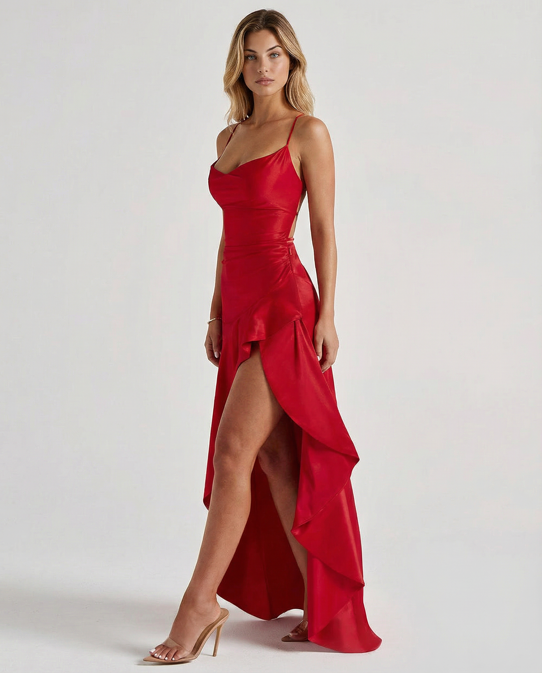 Naomi | Satin Maxi Dress with Lace-Up Back