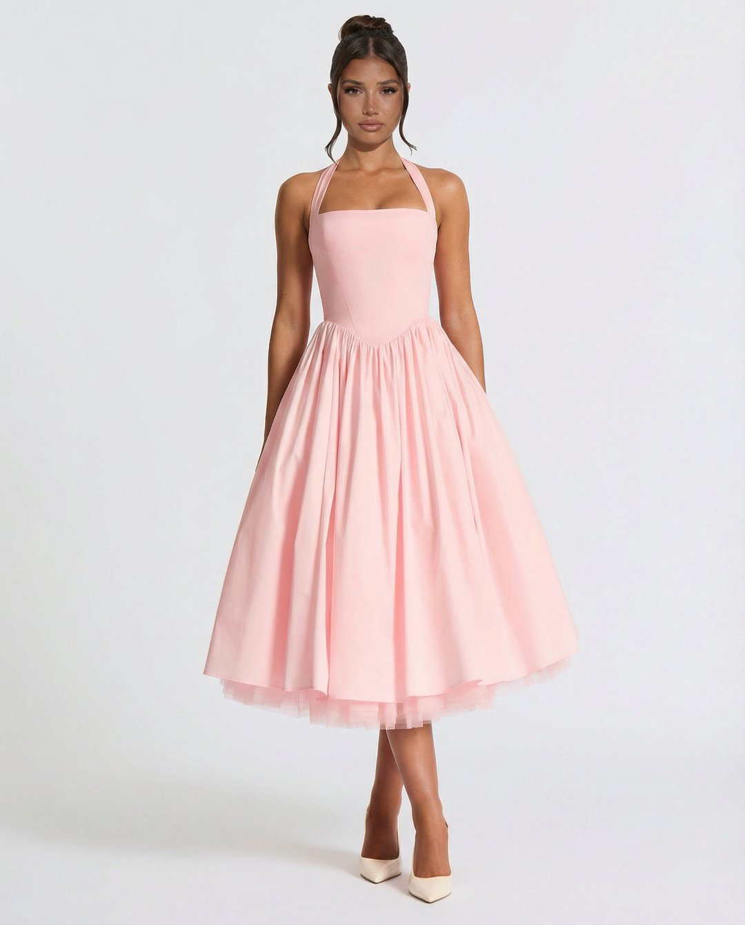 Lena | Midi Halter Neck Lace-Up Back Dress