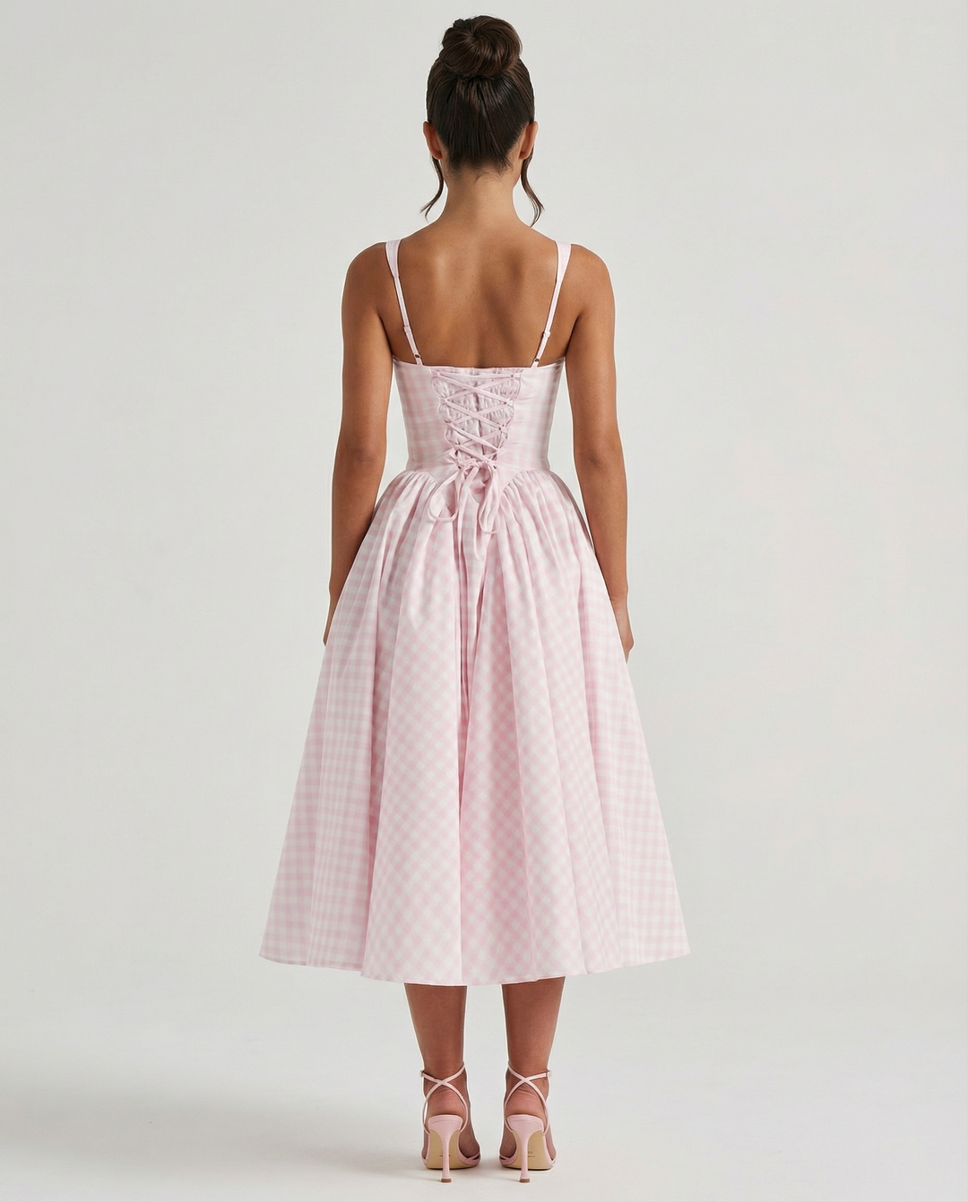 Francesca | Midi Dress with Gingham Corset and Square Neck