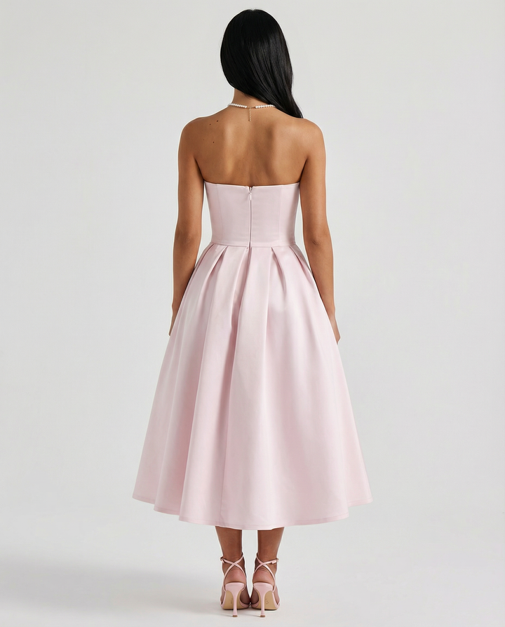 Ainsley | Midi Dress with Strapless Full Skirt