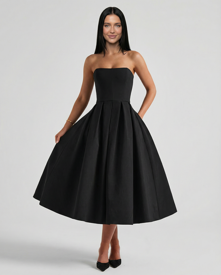 Ainsley | Midi Dress with Strapless Full Skirt