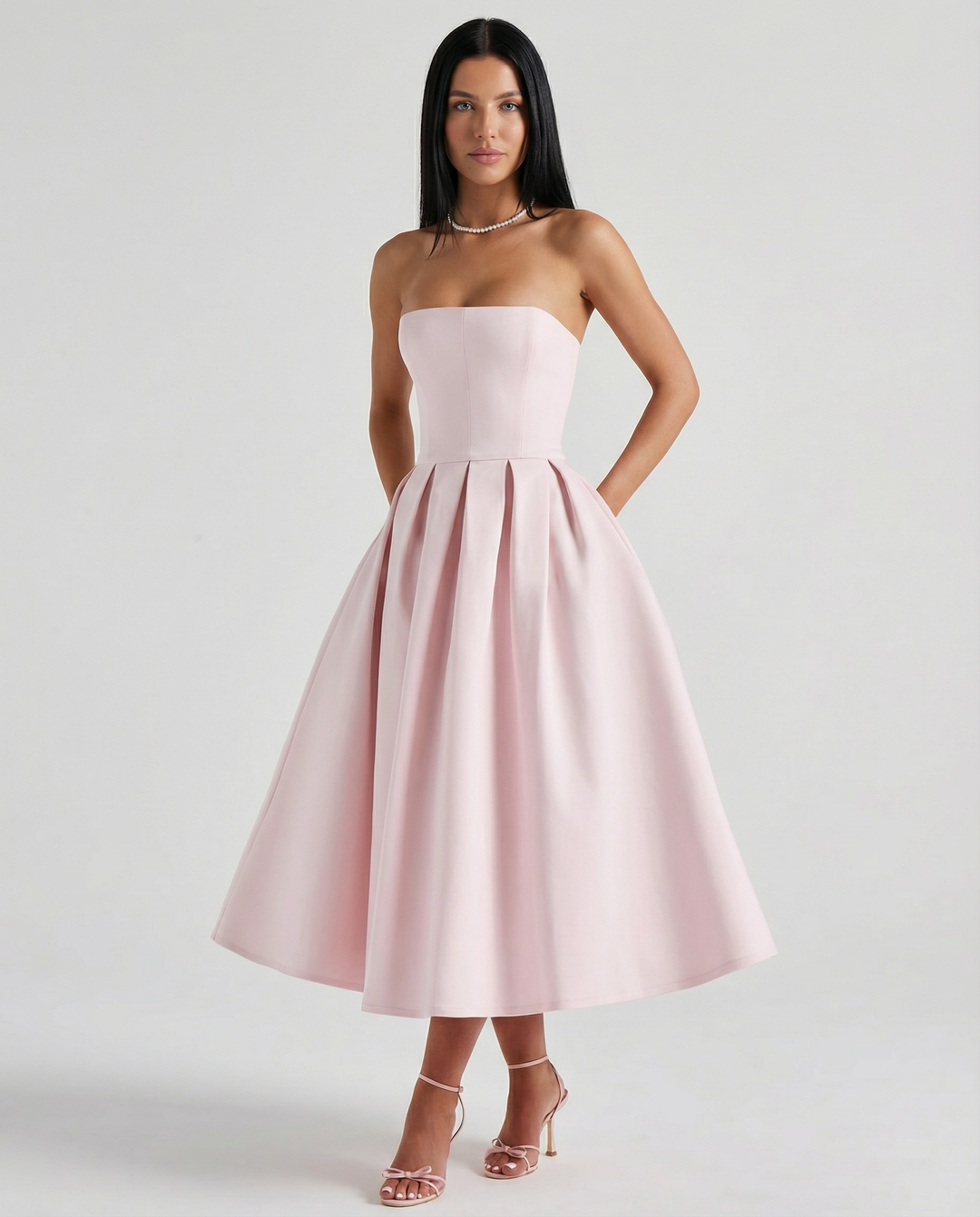Ainsley | Midi Dress with Strapless Full Skirt