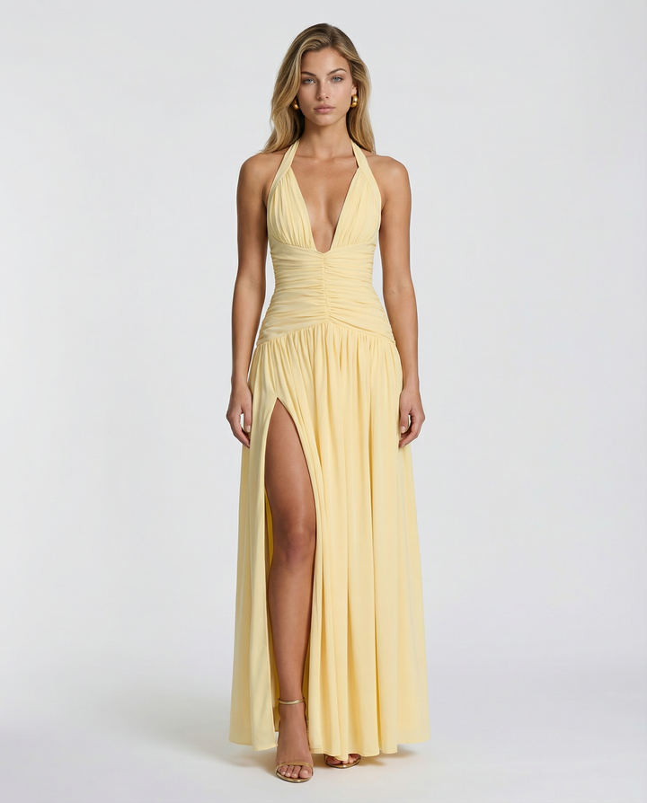 Margaret | Maxi Dress with Halter Neck and Ruched Corset