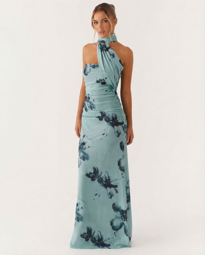 Lindsay | Maxi Dress with One-Shoulder Scarf Neckline