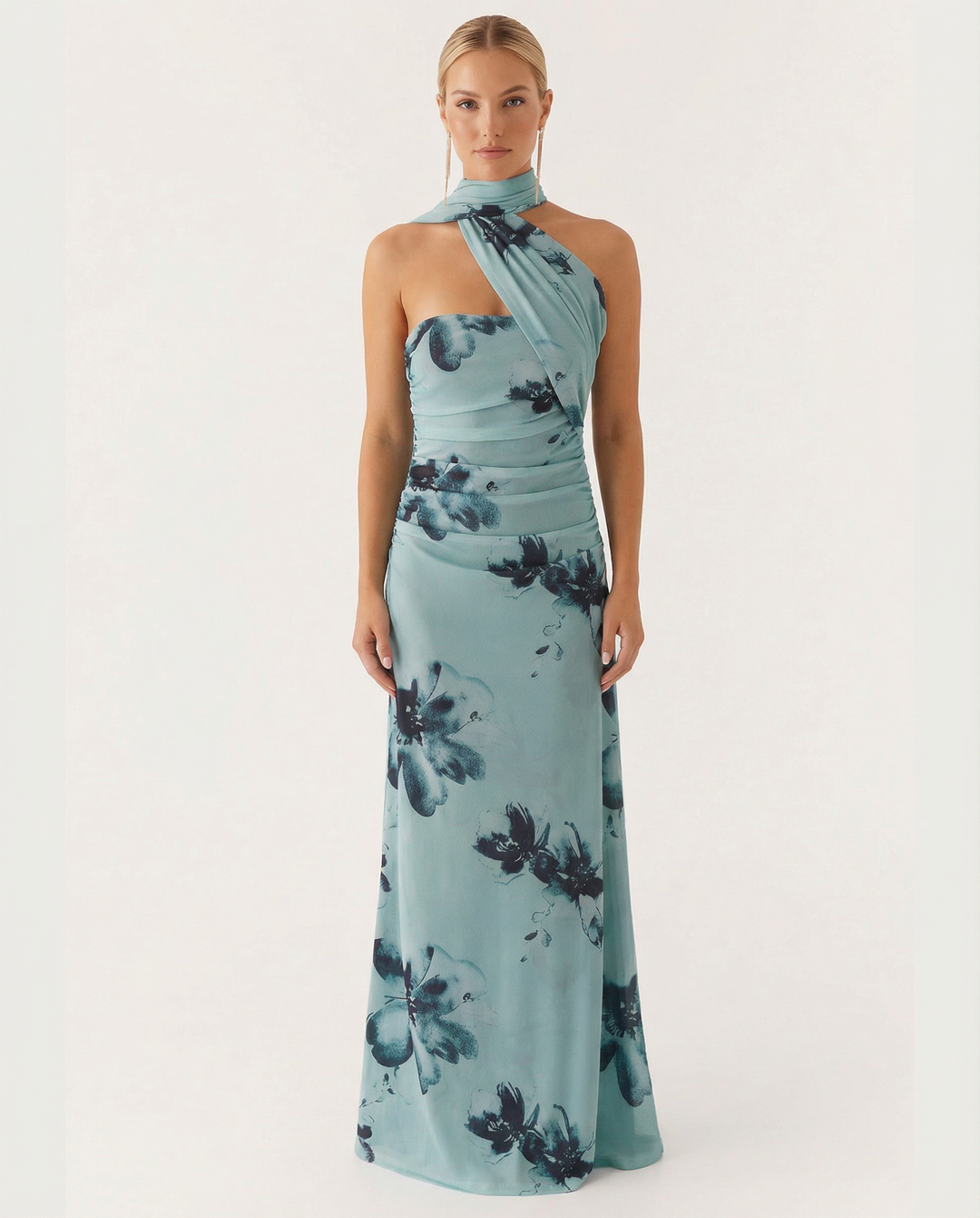 Lindsay | Maxi Dress with One-Shoulder Scarf Neckline