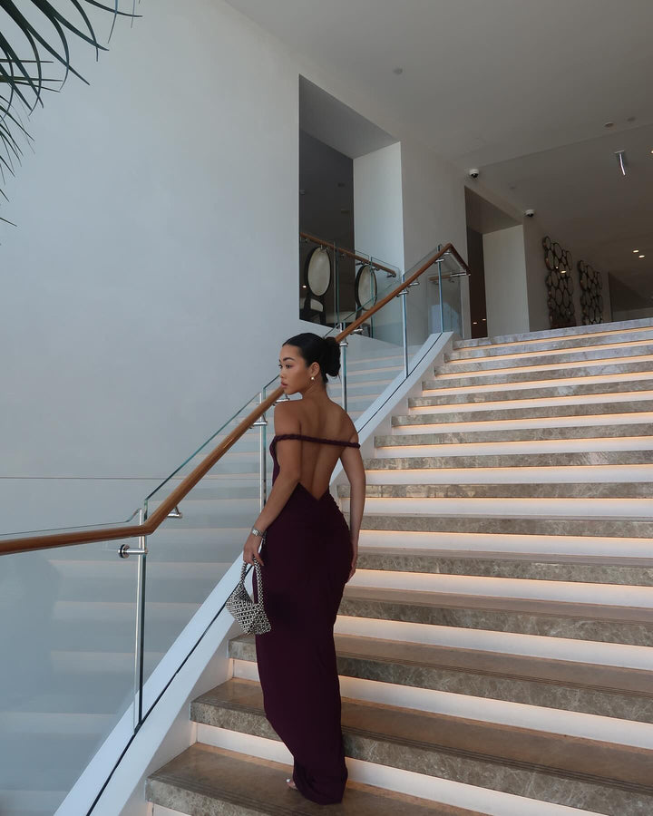 Linda | Maxi Dress with Asymmetric Neckline and Backless Detail