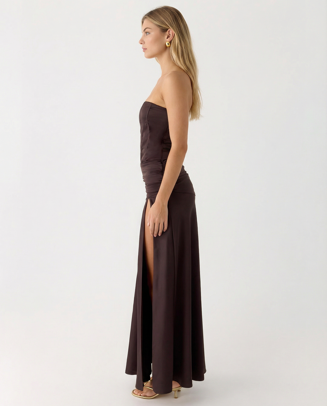 Graciela | Corset Bodice Ruched Satin Maxi Dress