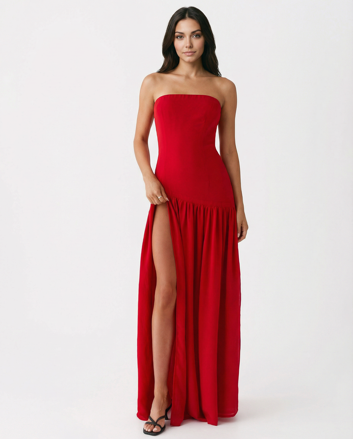 Polly | Strapless Maxi Dress with Side Slit