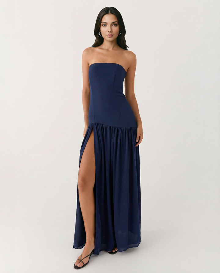Polly | Strapless Maxi Dress with Side Slit