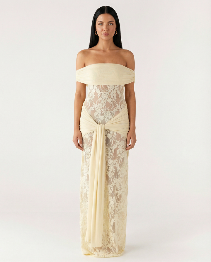 Krystal | Maxi Dress with Lace Panel and Twist Knot Detail