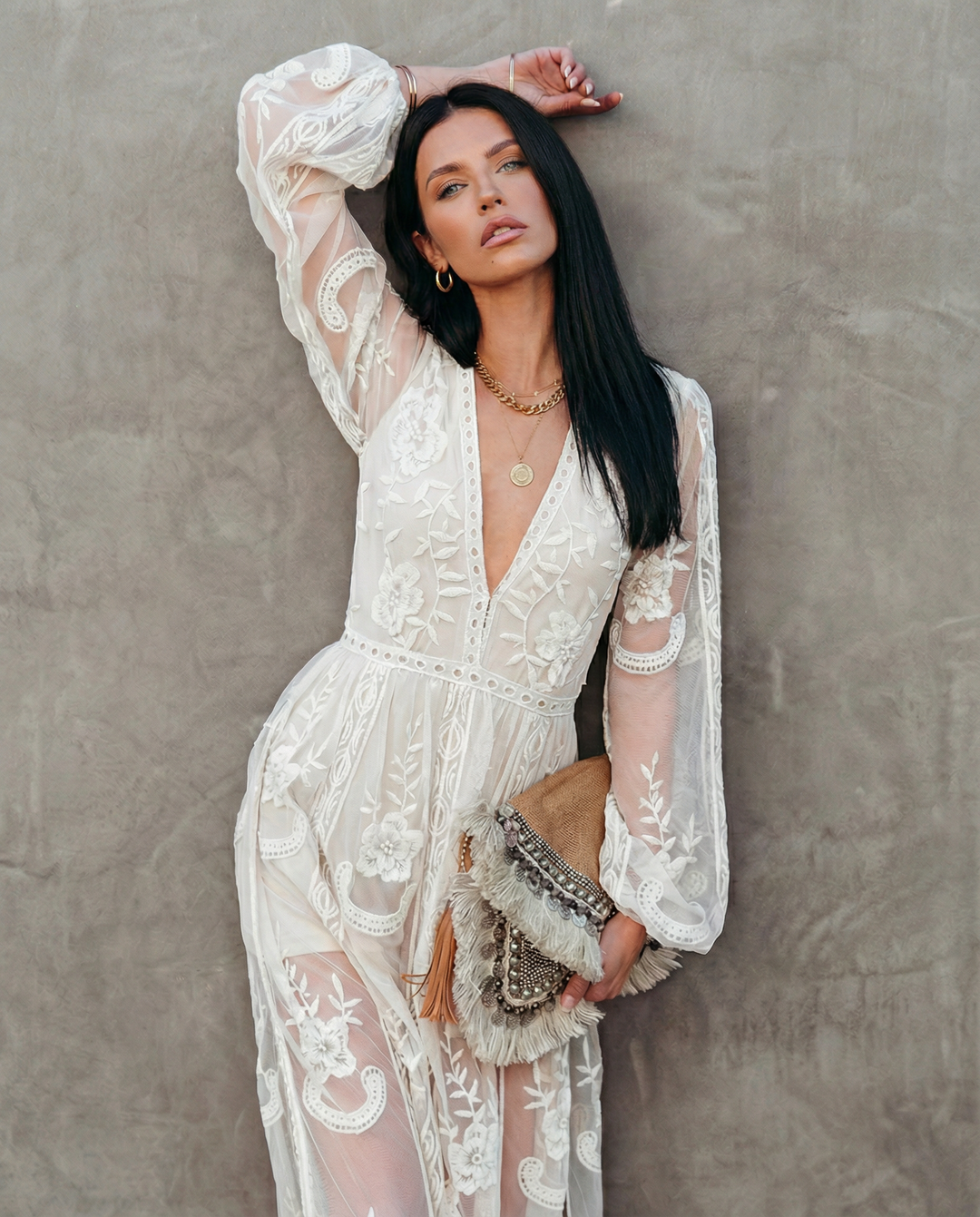 Maxine | Lace Maxi Dress with Long Sleeves