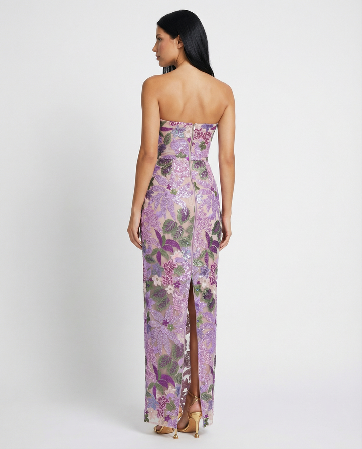 Sara | Sequin Floral Strapless Maxi Dress