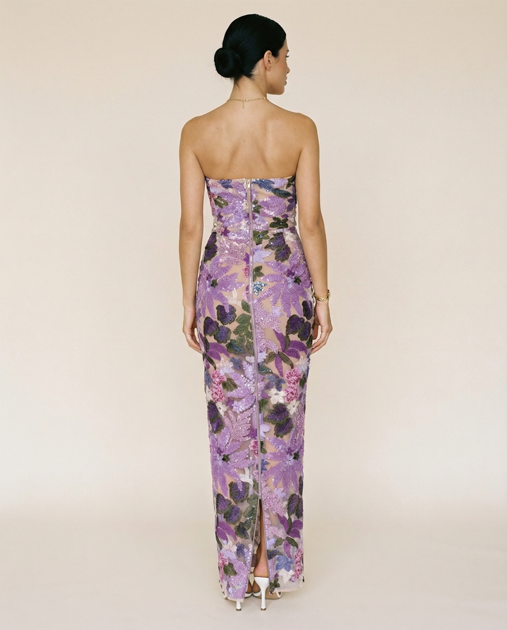 Sara | Sequin Floral Strapless Maxi Dress